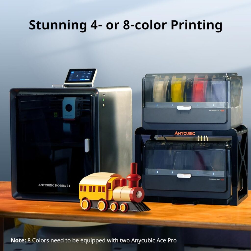 Anycubic Kobra S1 Combo 3D Printer, 4 Stunning Multicolor with Anycubic ACE PRO, 600mm/s High Speed and 320℃ Hotend Free-Clog Extruder, Intelligent Drying While Printing, Built-in Camera 250*250*250mm
