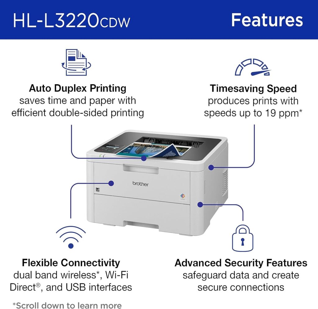 Brother Color Laser Printer with Wireless Printing, Duplex Feature, Mobile Device Compatible, 2 Month Refresh Subscription and Works with Alexa