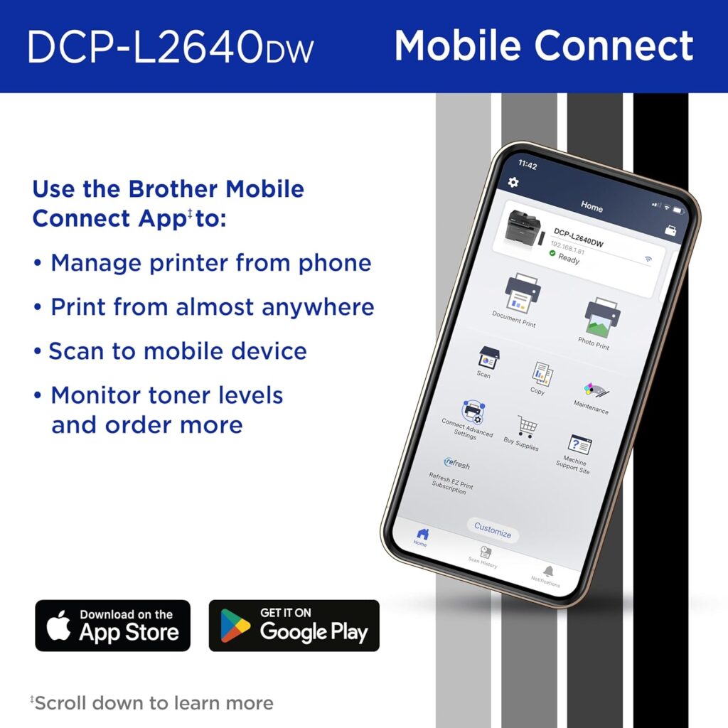 Brother DCP-L2640DW Wireless Compact Monochrome Multi-Function Laser Printer with Copy and Scan, Duplex, Mobile, Black  White | Includes Refresh Subscription Trial(1), Works with Alexa