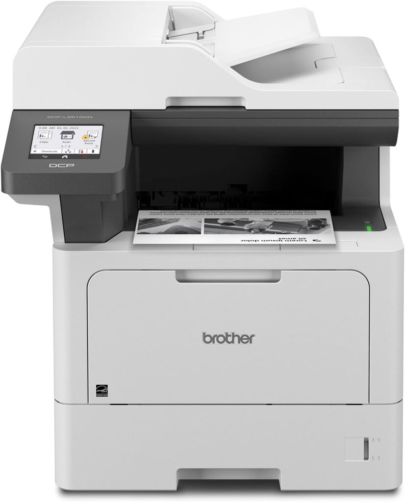 Brother DCP-L5510DN Business Monochrome Laser All-in-One Printer with Duplex Printing and Networking, Works with Alexa