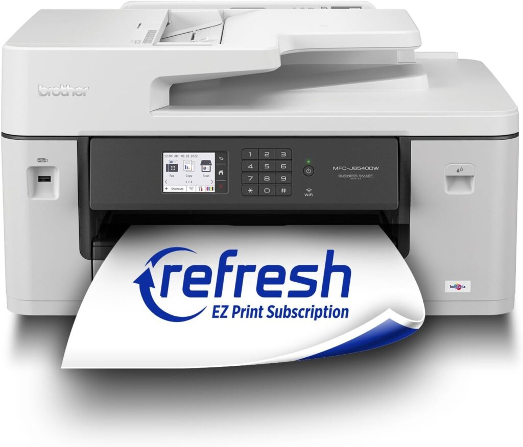 Brother Genuine Wide Format All-in-One Wireless Color Printer for Home Office and Small Business with 11x17 Printer, Scanner, Copier and Fax - Fast 28 PPM Inkjet Technology (MFC-J6540DW)