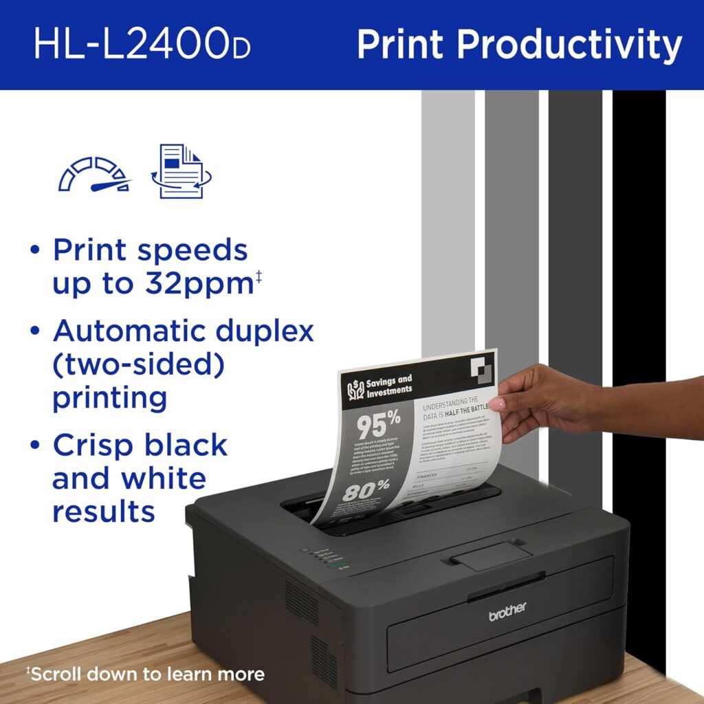Brother HL-L2400D Compact Monochrome Laser Printer, USB Required (Cable not Included), Black  White Output | Includes Refresh Subscription Trial(1), (Renewed Premium)
