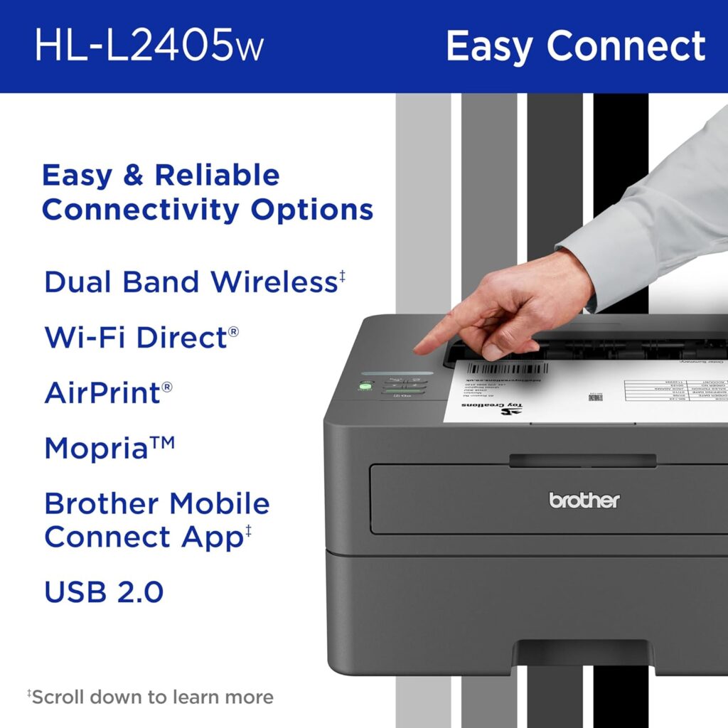 Brother HL-L2405W Wireless Compact Monochrome Laser Printer with Mobile Printing, Black  White Output | Includes Refresh Subscription Trial(1), Works with Alexa
