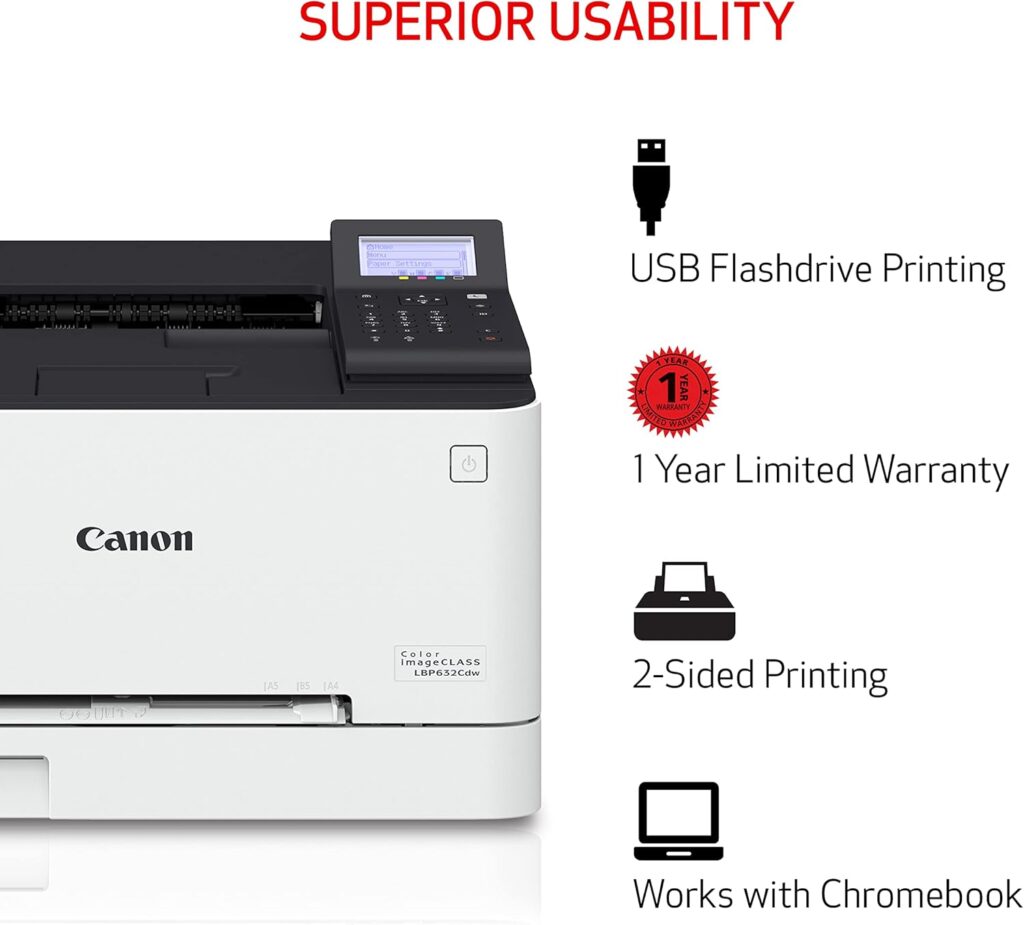 Canon Color imageCLASS LBP632Cdw - Wireless Duplex Laser Printer, Single Function, Home Office, Mobile Ready, 22 PPM Color, White