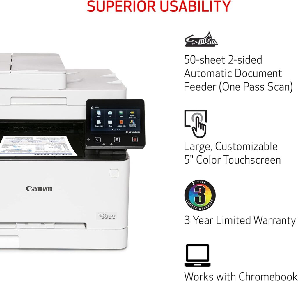 Canon Color imageCLASS MF656Cdw - Wireless Duplex Laser Printer, All-in-One with Copier, Scanner, Fax, Auto Document Feeder, Mobile Ready, 3 Year Limited Warranty, 22 PPM, White