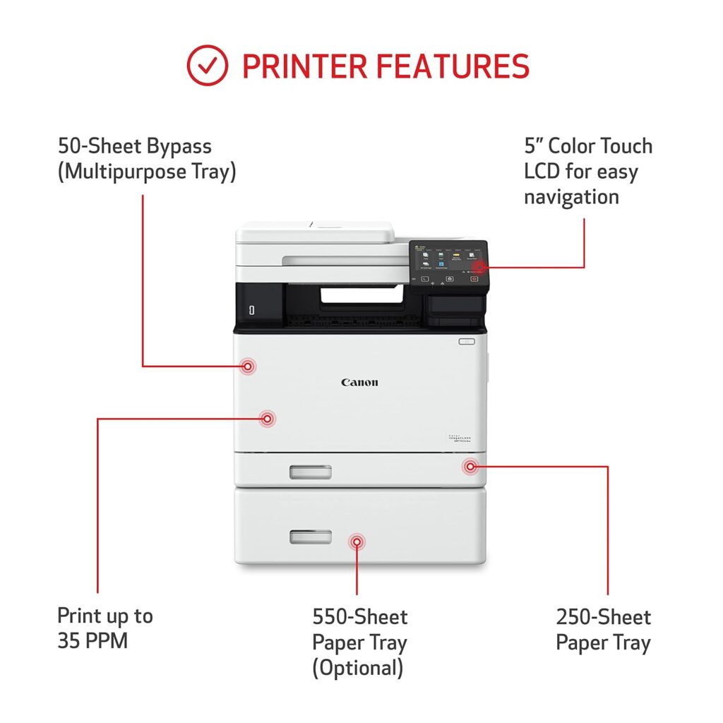 Canon Color imageCLASS MF751Cdw - Wireless Duplex Laser Printer, Multifunction with Copier, Scanner, Automatic Document Feeder, Mobile Ready, 3 Year Limited Warranty, 35 PPM, White