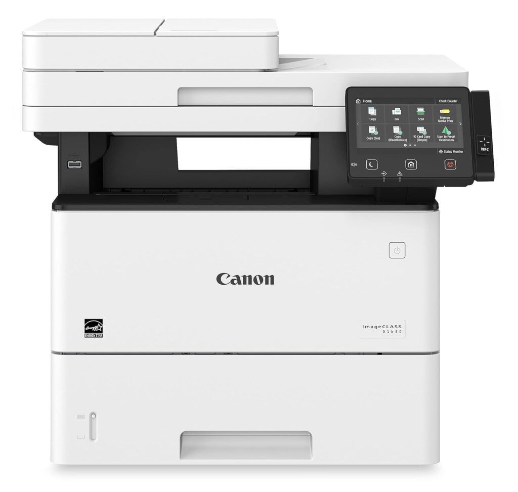 Canon imageCLASS D1650 - Monochrome Duplex Wireless Laser Printer, All-in-One With Scanner, Copier, Fax, Automatic Document Feeder, 3 Year Limited Warranty, 45 PPM, White