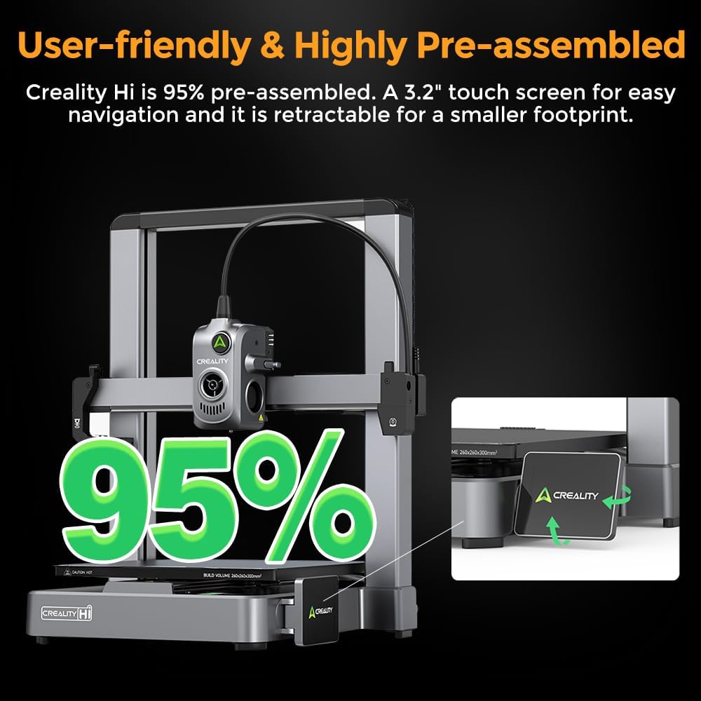 Creality Hi Combo 3D Printer, Multi Color 3D Printing with CFS, 500mm/s Print Speed 95% Pre-Assemble, XY Step-Servo Motor and Auto Leveling Build Volume ‌10.24×10.24×11.81 inch