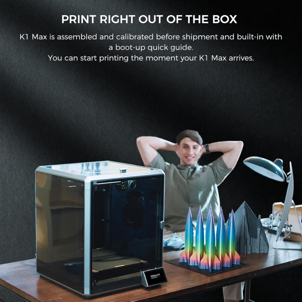 Creality K1 Max 3D Printer Smart AI Monitoring 600mm/s High-Speed Printing XY Design Auto Leveling Large Build Volume 11.81x11.81x11.81in Dual-Gear Extruder for Precise and Efficient Printing
