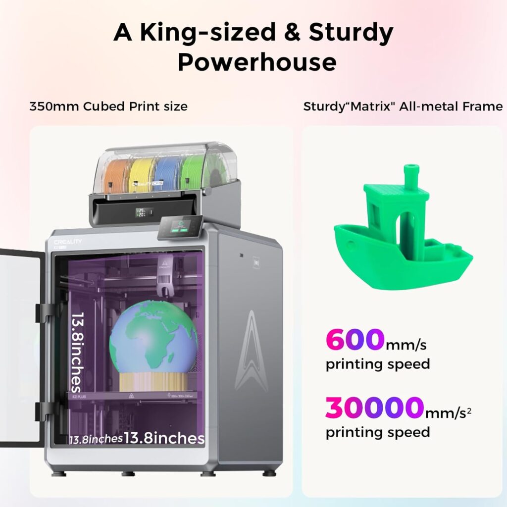 Creality K2 Plus Combo 3D Printer, Multicolor Printing with 16 Colors, 600mm/s High-Speed Printing, Dual AI Cameras for Monitoring, Full-Auto Leveling, Large Build Volume 350×350×350mm