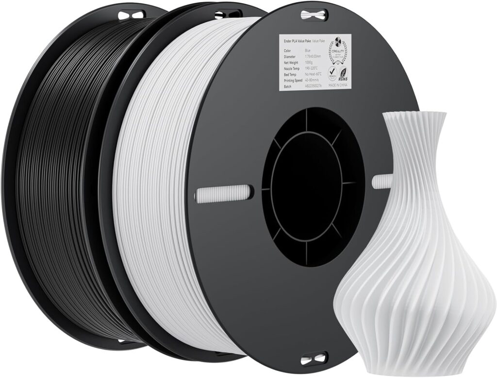 Creality PLA Filament 1.75mm 2KG, 2 Pack 3D Printer Filament, Bundle 2Kg for 3D Printing,No-Tangling Strong Bonding,Dimensional Accuracy +/- 0.02mm,Fits for Most FDM 3D Printers (Black  White)