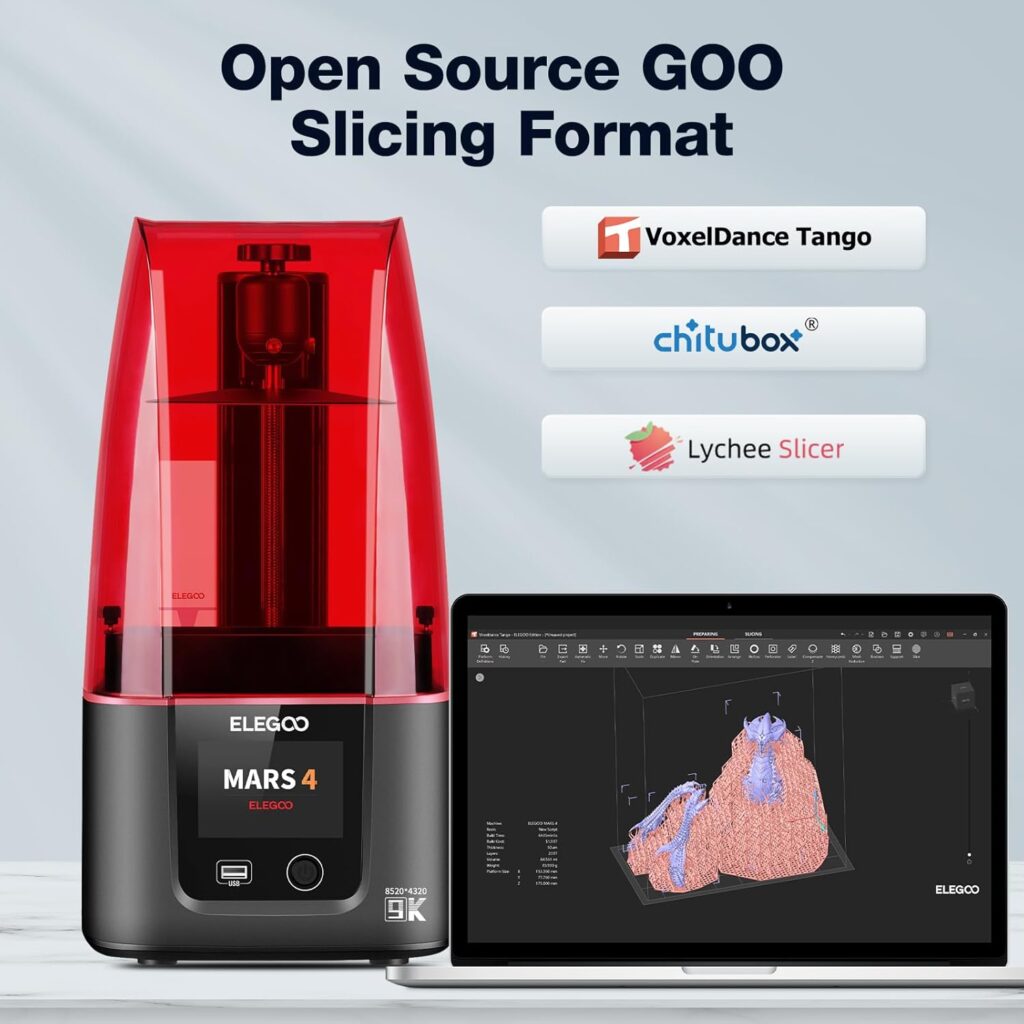 ELEGOO Mars 4 Resin 3D Printer with 7 9K Monochrome LCD Screen COB UV Light Source and Screen Protector Printing Size 153.36mm*77.76mm*175mm
