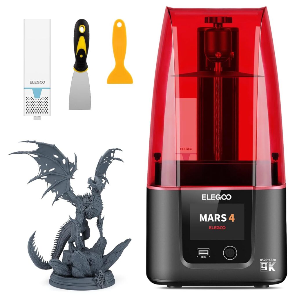ELEGOO Mars 4 Resin 3D Printer with 7 9K Monochrome LCD Screen COB UV Light Source and Screen Protector Printing Size 153.36mm*77.76mm*175mm