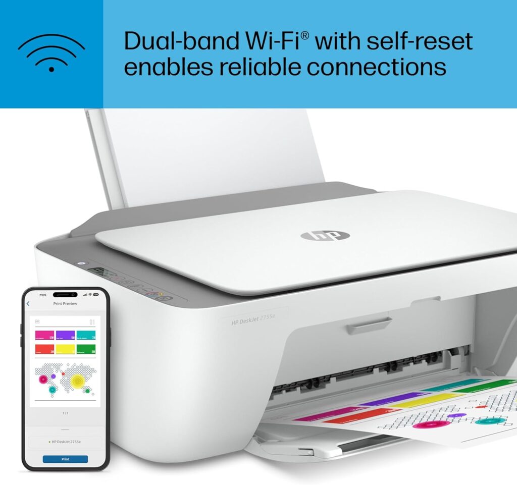 HP DeskJet 2755e Wireless Color inkjet-printer, Print, scan, copy, Easy setup, Mobile printing, Best-for home, 6 month Instant Ink trial included, white (packaging may vary)