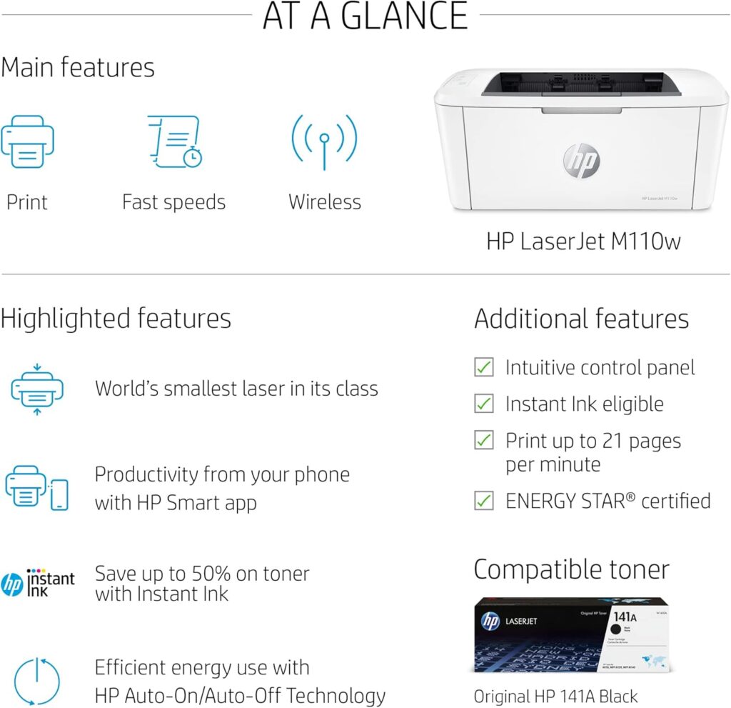 HP Laserjet M110w Wireless Monochrome Printer (7MD66F) (Renewed)