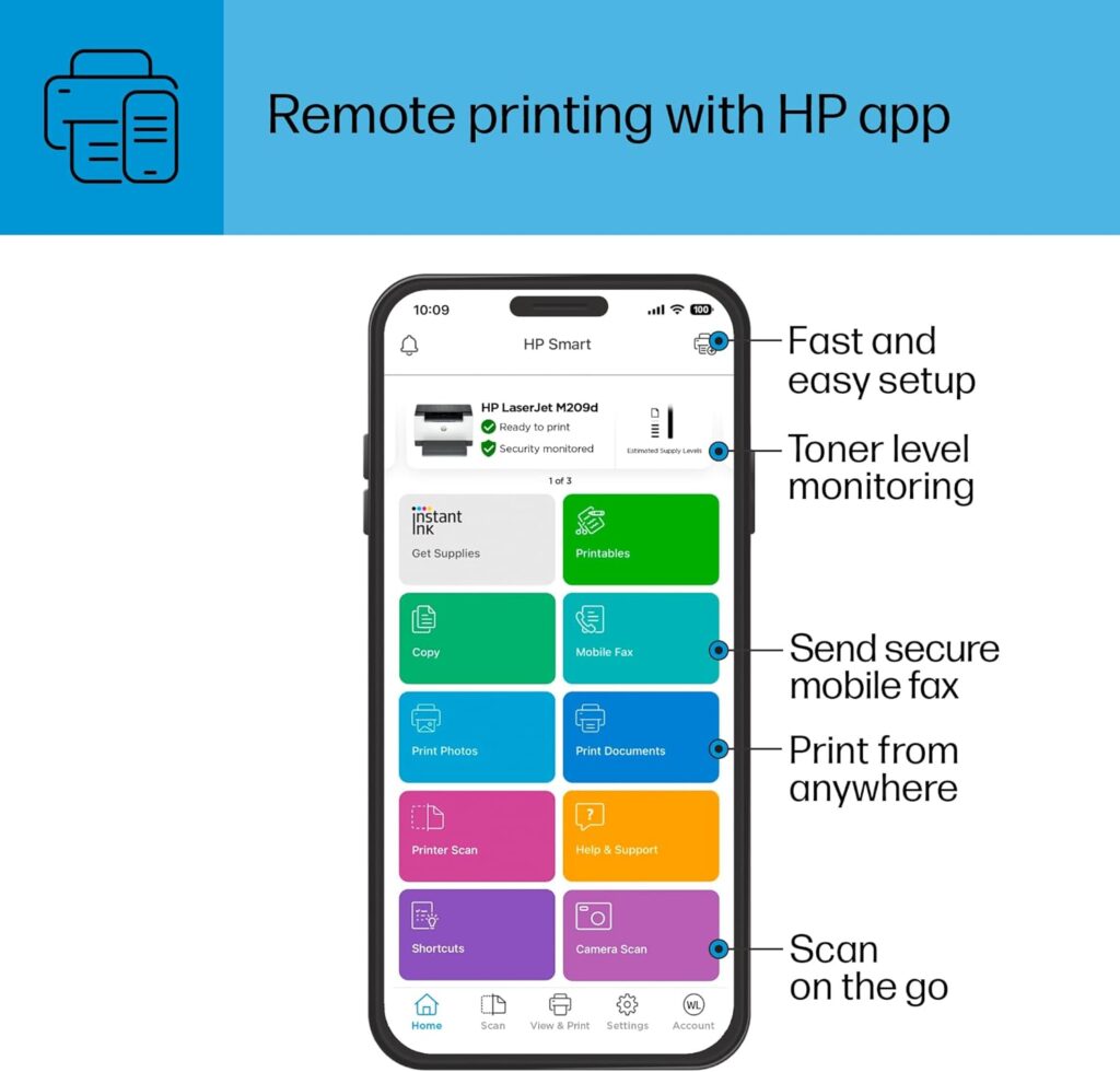 HP LaserJet M209d Laser Printer, Black and White, Automatic Duplex, USB Connection Only (Cable Included), Ideal in Home Office (8J9L0F)