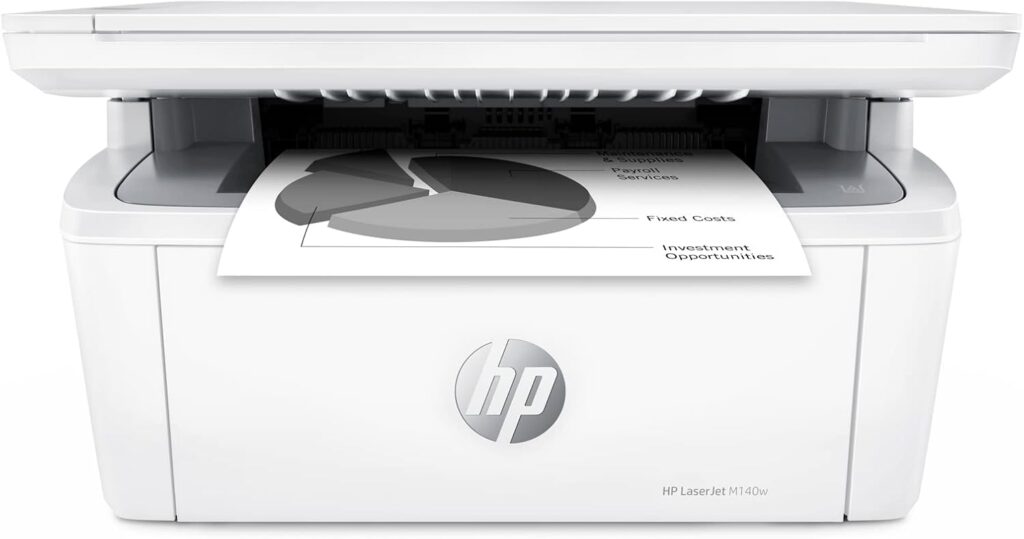 HP Laserjet MFP M140w Wireless Monochrome All-in-One Printer, Copier, Scanner, Phone, Tablet, for Home, Office Use, Easy Setup, Auto-On/Off Technology Compact White 7MD72F (Renewed)