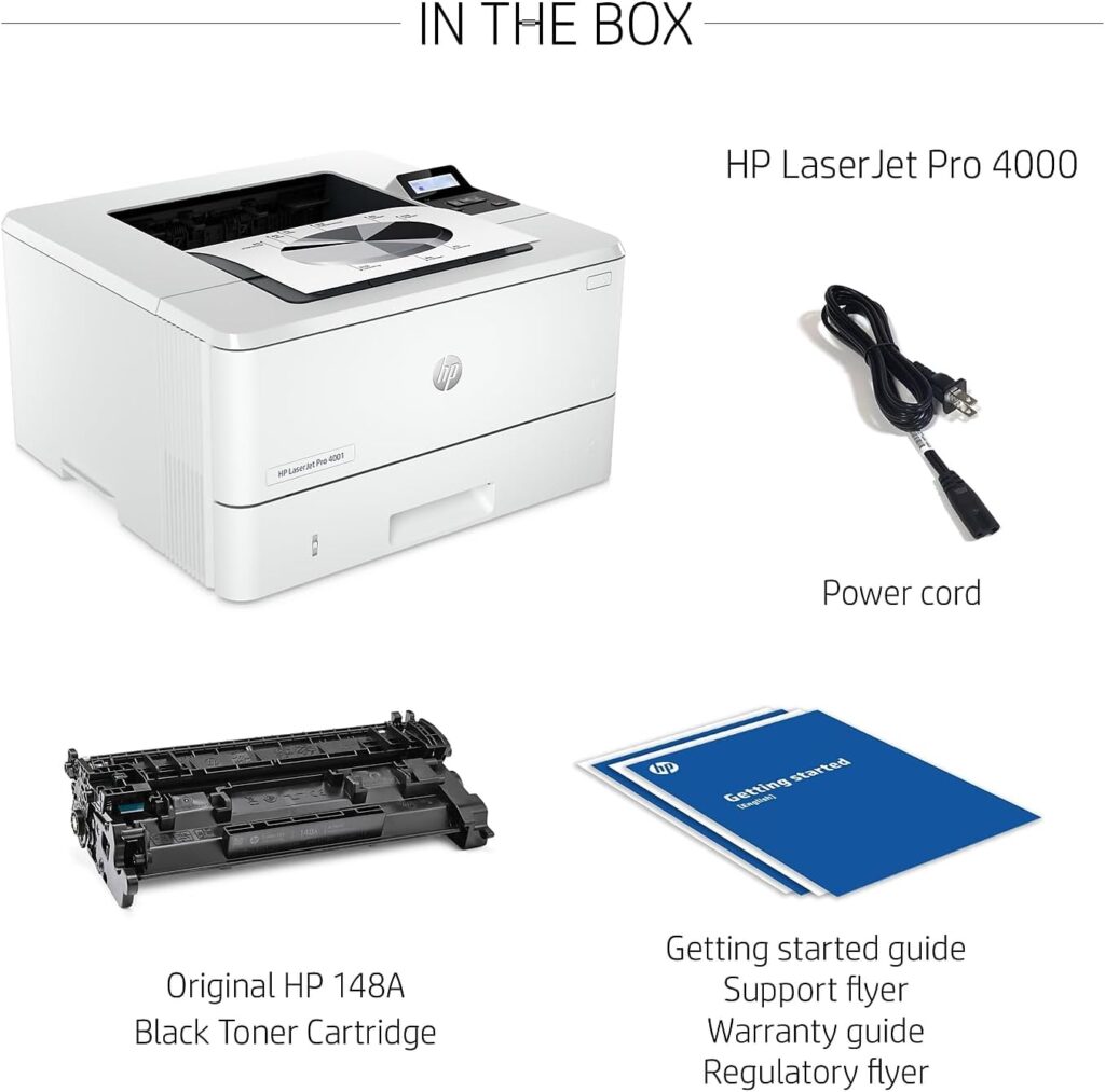 HP LaserJet Pro 4001dn Black  White Printer, Print, Fast speeds, Easy setup, Mobile printing, Advanced security, Best-for-small teams, Ethernet/USB only
