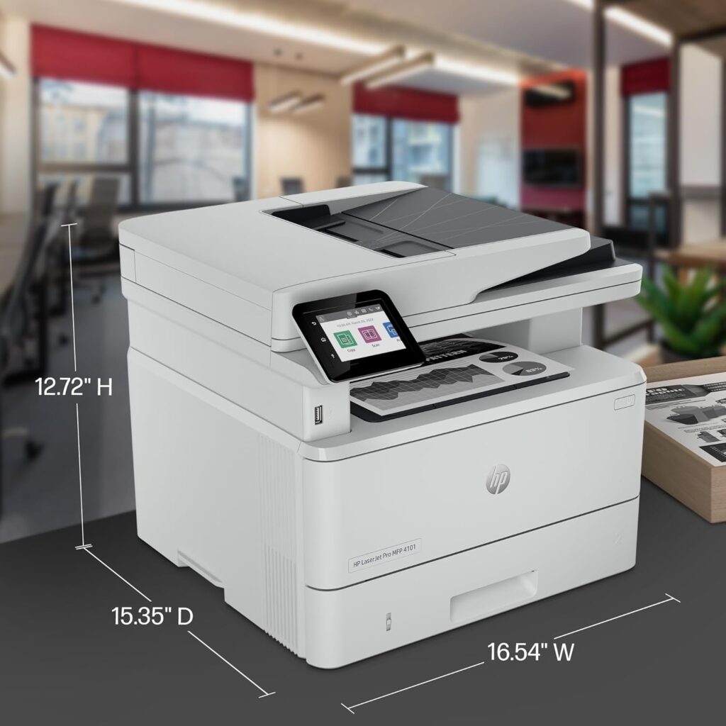 HP LaserJet Pro MFP 4101fdw Wireless Black White All-in-One Laser Printer, Scanner, Copier, Fax, Best-for-Office (2Z619F)