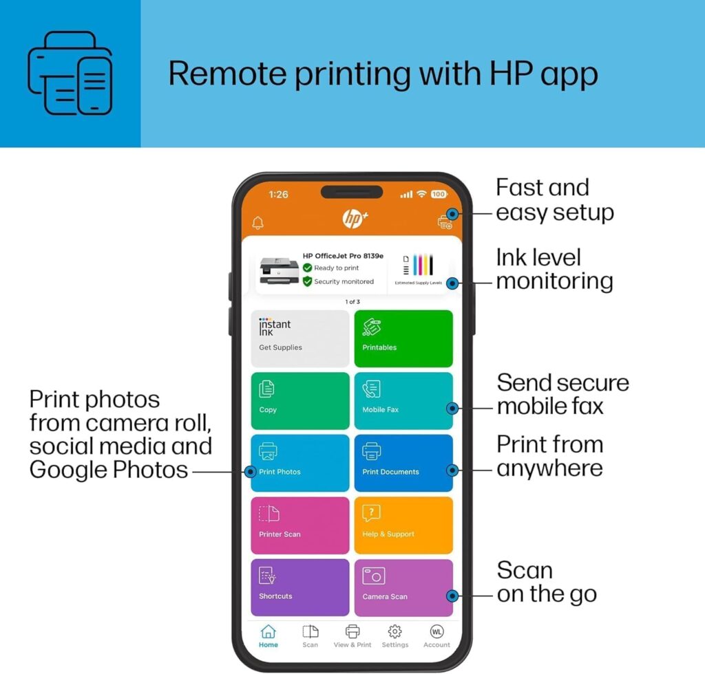 HP OfficeJet Pro 8139e Wireless All-in-One Color Inkjet Printer, Print, scan, Copy, fax, ADF, Duplex Printing Best-for-Home Office, 1 Year Instant Ink Trial Included