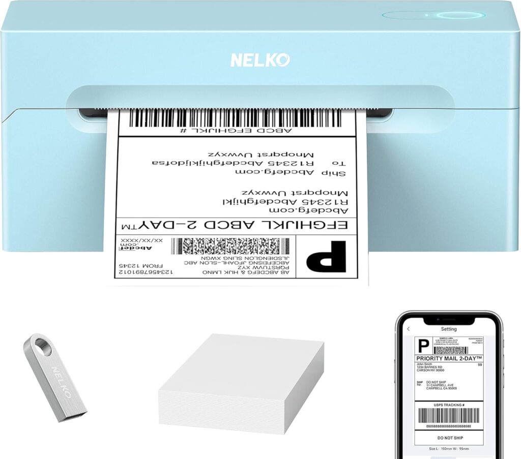 Nelko Bluetooth Thermal Shipping Label Printer, Wireless 4x6 Shipping Label Printer for Shipping Packages, Support Android, iPhone and Windows, Widely Used for Amazon, Ebay, Shopify (Black)