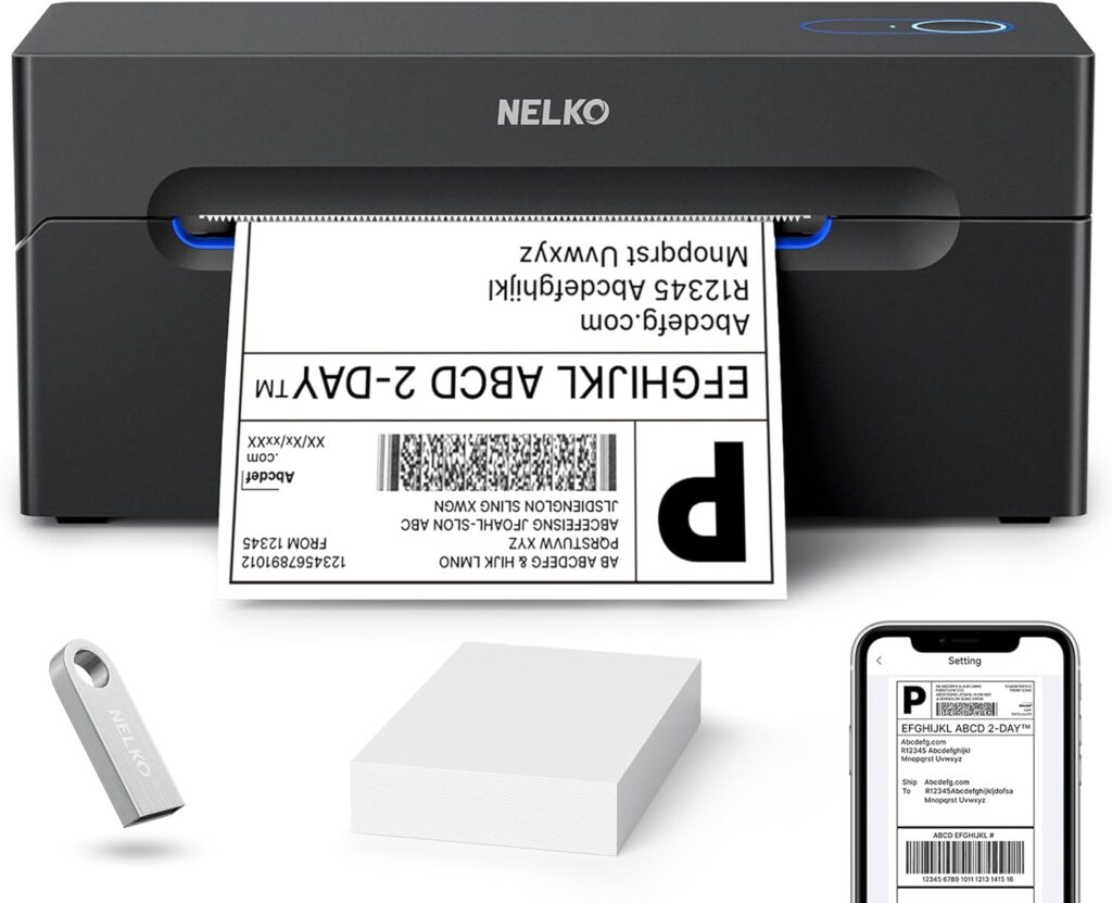 Nelko Bluetooth Thermal Shipping Label Printer, Wireless 4x6 Shipping Label Printer for Shipping Packages, Support Android, iPhone and Windows, Widely Used for Amazon, Ebay, Shopify (Black)