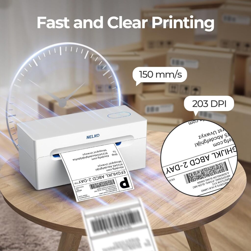 Nelko Bluetooth Thermal Shipping Label Printer, Wireless 4x6 Shipping Label Printer for Shipping Packages, Support Android, iPhone and Windows, Widely Used for Amazon, Ebay, Shopify (Black)