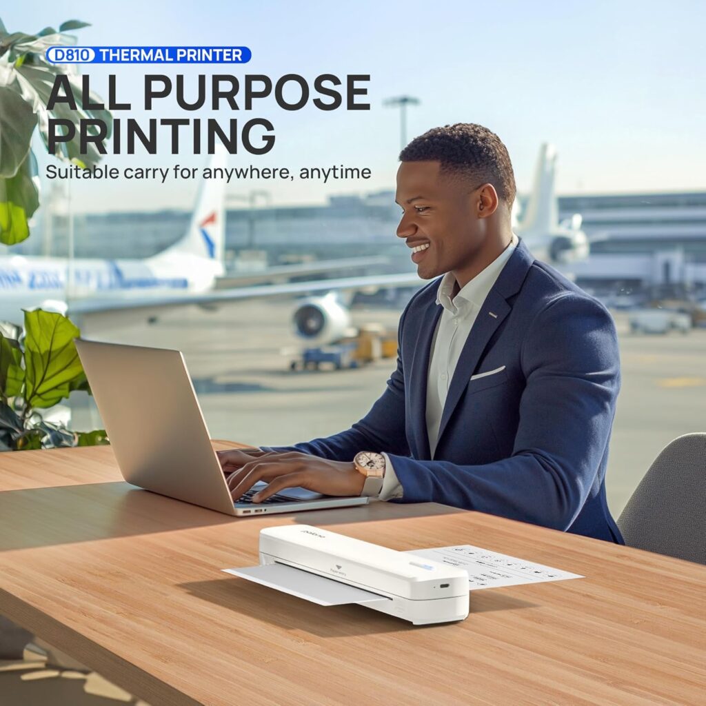 POLONO Portable Printer Wireless for Travel, D810 Bluetooth Thermal Printer Support for 8.5x11 US Letter, Inkless Compatible with iOS, Android, Laptop for Office, Car and Home, Black