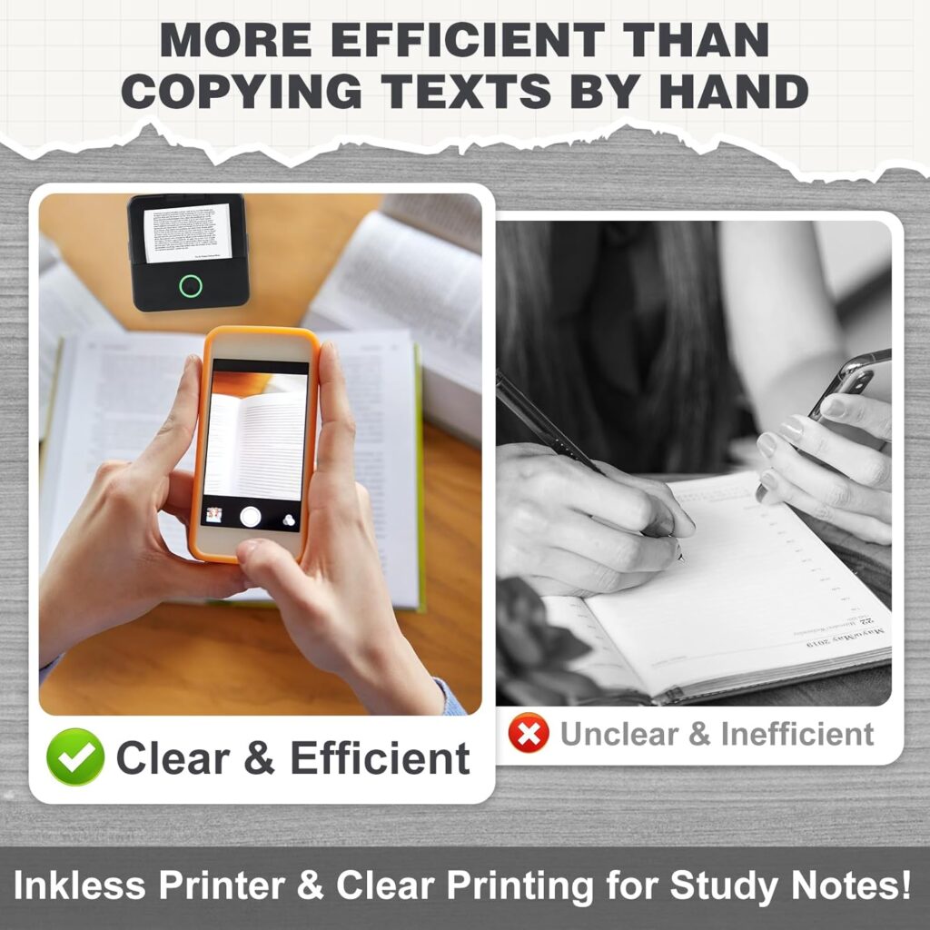 Print Pods Mini Printer, Thermal Inkless Sticker Maker with 10 Rolls Printing Paper, Pocket Printpod for phone, Impresora Portátil for Notes, Flashcards, Journal, DIY, Compatible with iOS  Android
