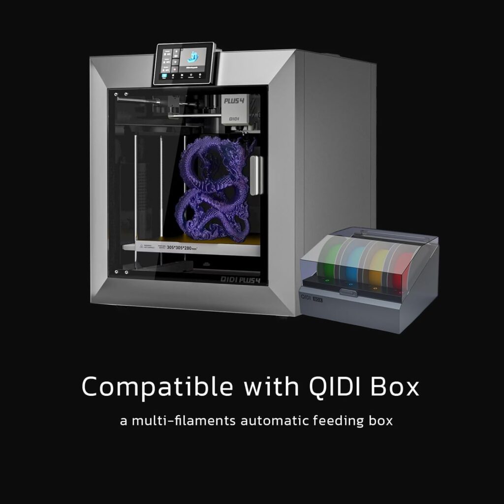 QIDI PLUS4 3D Printer, Max 600mm/s High-Speed Printing, 65℃ Chamber Heat, Fully Auto Leveling, 370°C Direct Extruder with Integrated Nozzle, Support PPS-CF Filaments, Large Print Size 12x12x11