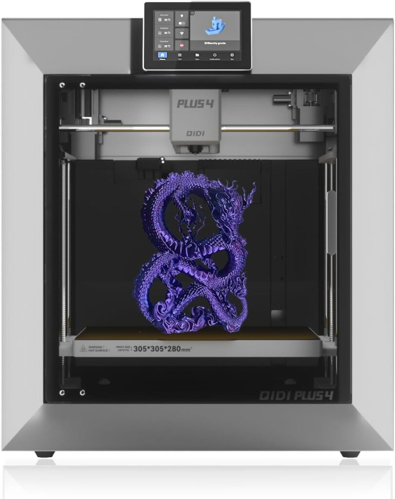 QIDI PLUS4 3D Printer, Max 600mm/s High-Speed Printing, 65℃ Chamber Heat, Fully Auto Leveling, 370°C Direct Extruder with Integrated Nozzle, Support PPS-CF Filaments, Large Print Size 12x12x11