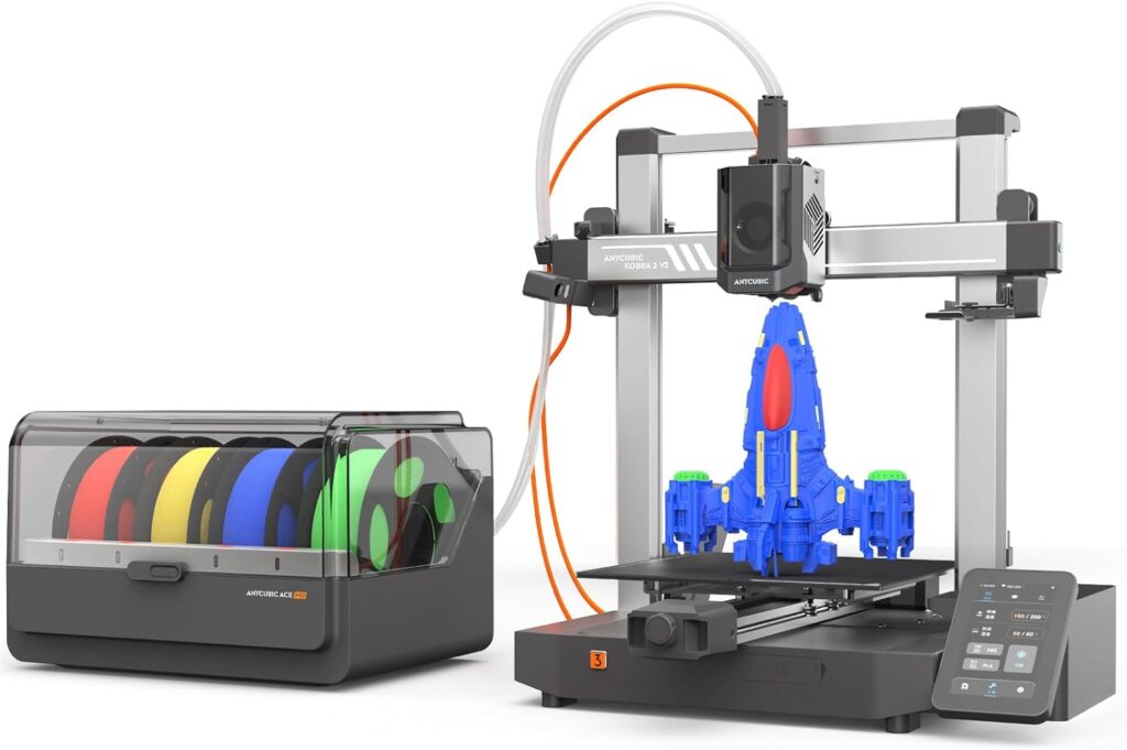 Anycubic Kobra 3 V2 Combo, New Upgrade Multicolor 3D Printer, Max 600mm/s High Speed Built-in Camera Better Auto-Leveling Filament Drying Higher Accuracy, 255 * 255 * 260mm Printing Size