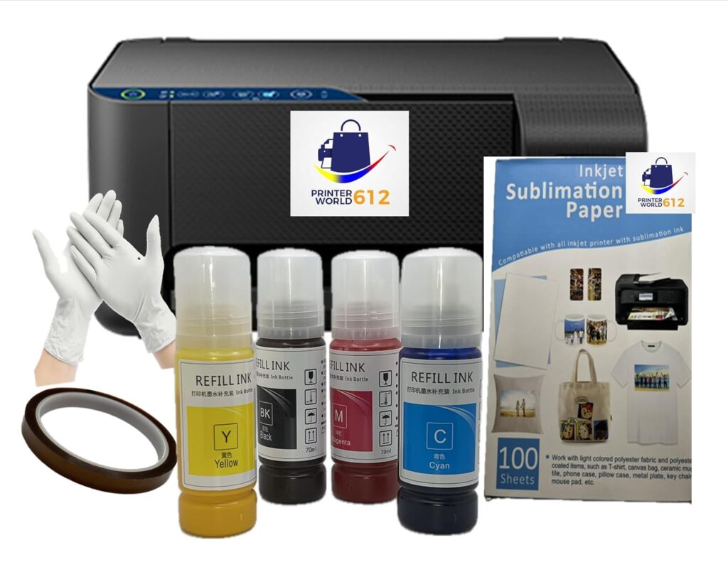 Cartridge-Free Super-Tank Printer with Sublimation Sublimation Heat Transfer Image Printing for T-Shirts Ceramic Mugs Bags and More. Conversion New