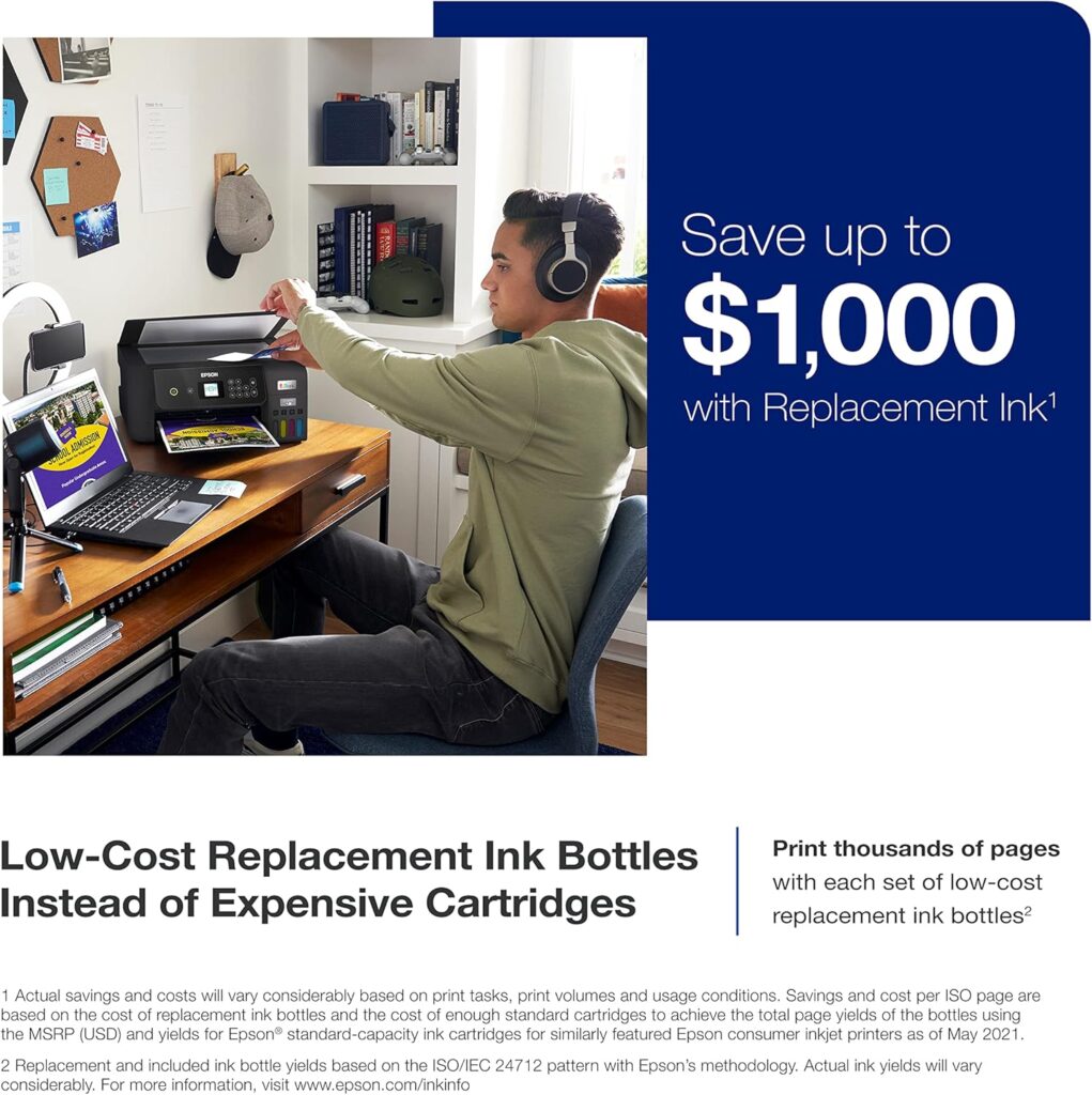 Epson EcoTank ET-15000 Wireless Color All-in-One Supertank Printer with Scanner, Copier, Fax, Ethernet and Printing up to 13 x 19 Inches, White