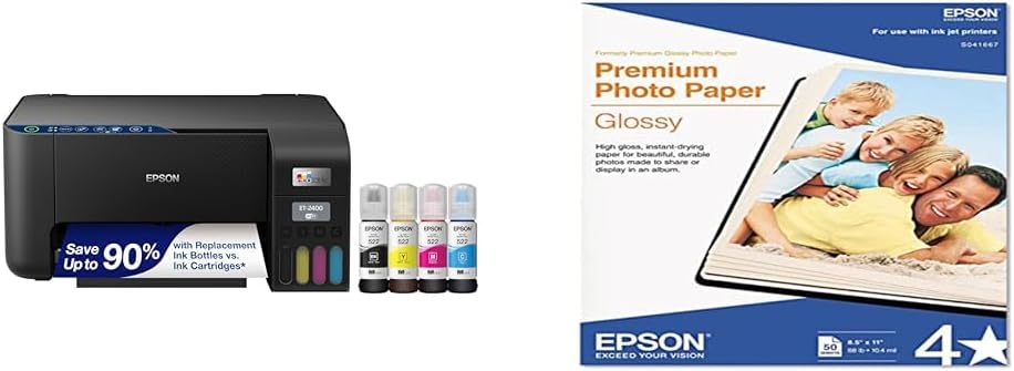 Epson EcoTank ET-2400 Wireless Color All-in-One Cartridge-Free Supertank Printer with Scan and Copy – Easy, Everyday Home Printing, Black