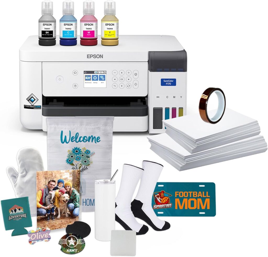 Epson SureColor F170 Dye-Sublimation Printer. Includes Full Set of Ink, User Guide, AC Power Cable, Sublimation Starter Kit, Thermal Tape, 8.5 x 11  8.5 x 14 Paper SCF170