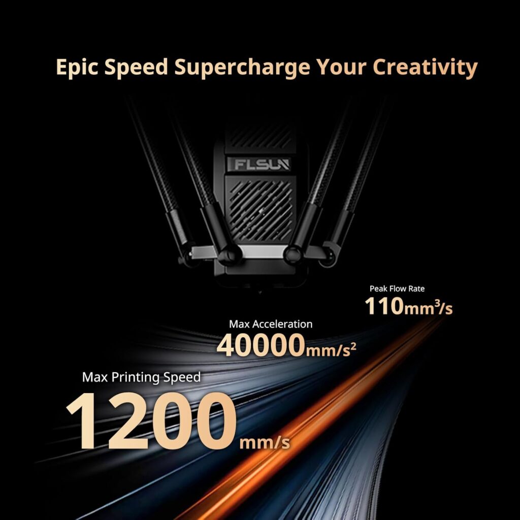 FLSUN S1 Pro 3D Printer Moving Speed Fastest 1200mm/s 20000+ mm/s²FDM Delta 3D Printer with 7 Klipper Firmware Smart Zone Heating,350℃Metal Hotend,Filament Dryer Box,Printing Size Φ320*320 * 430 mm³
