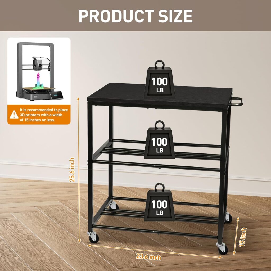 ikkle 3D Printer Filament Storage Rack with Wheels Heavy Duty, 3-Tier Metal Filament Spool Holder, 3D Printer Filament Stand for PLA/ABS/TPU/Nylon, Filaments Organzied for 3D Printing Station, Office