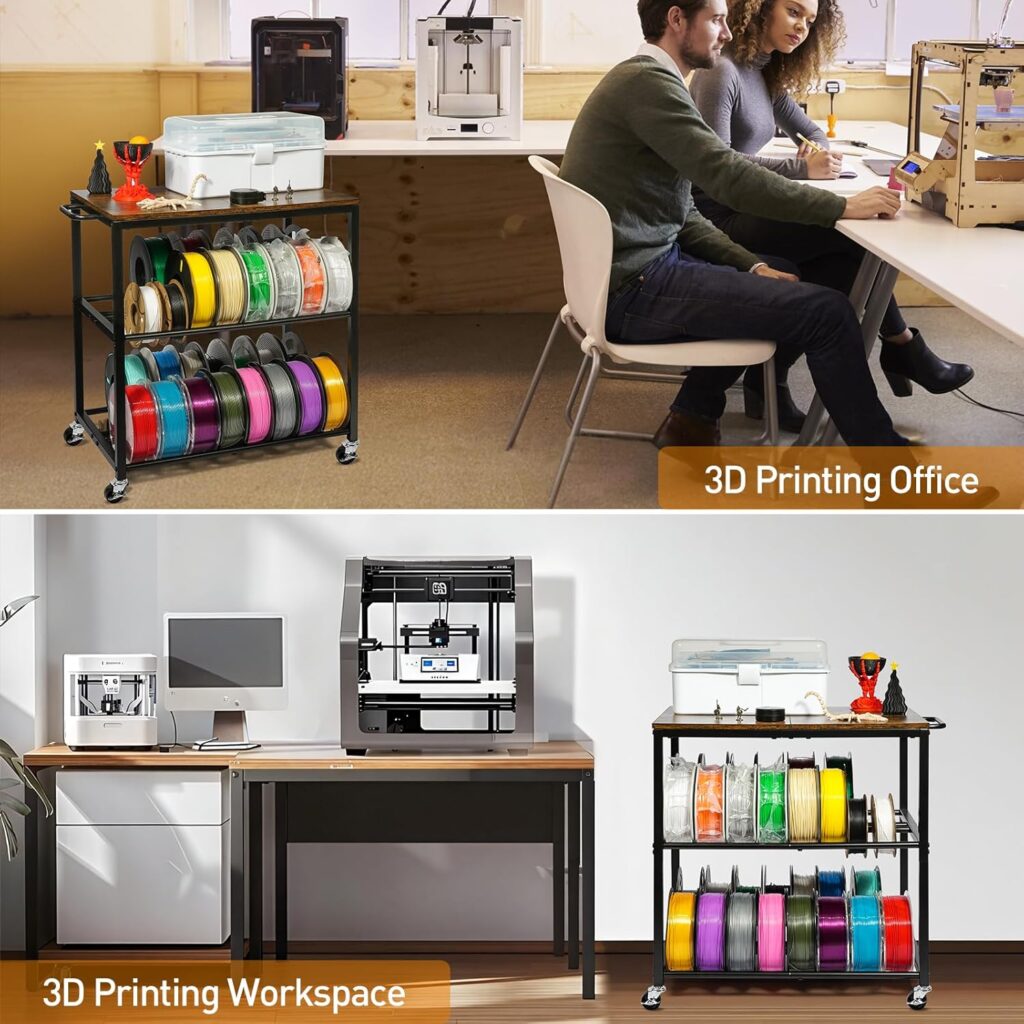 ikkle 3D Printer Filament Storage Rack with Wheels Heavy Duty, 3-Tier Metal Filament Spool Holder, 3D Printer Filament Stand for PLA/ABS/TPU/Nylon, Filaments Organzied for 3D Printing Station, Office