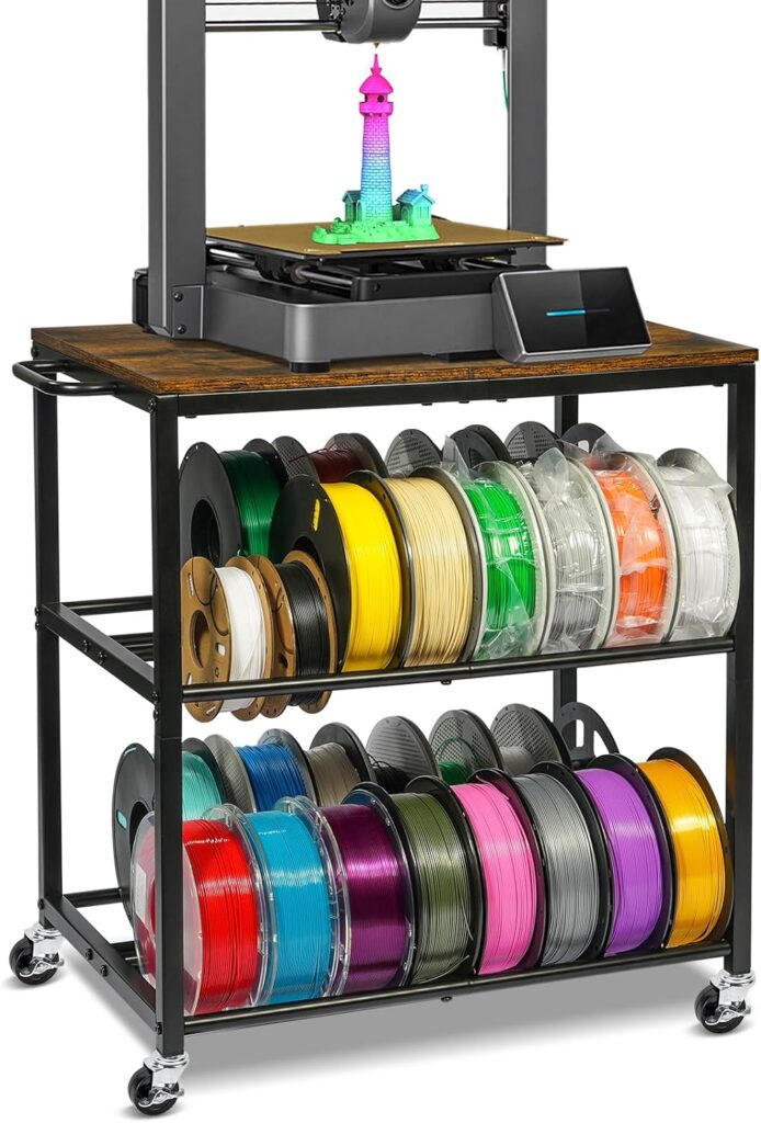 ikkle 3D Printer Filament Storage Rack with Wheels Heavy Duty, 3-Tier Metal Filament Spool Holder, 3D Printer Filament Stand for PLA/ABS/TPU/Nylon, Filaments Organzied for 3D Printing Station, Office