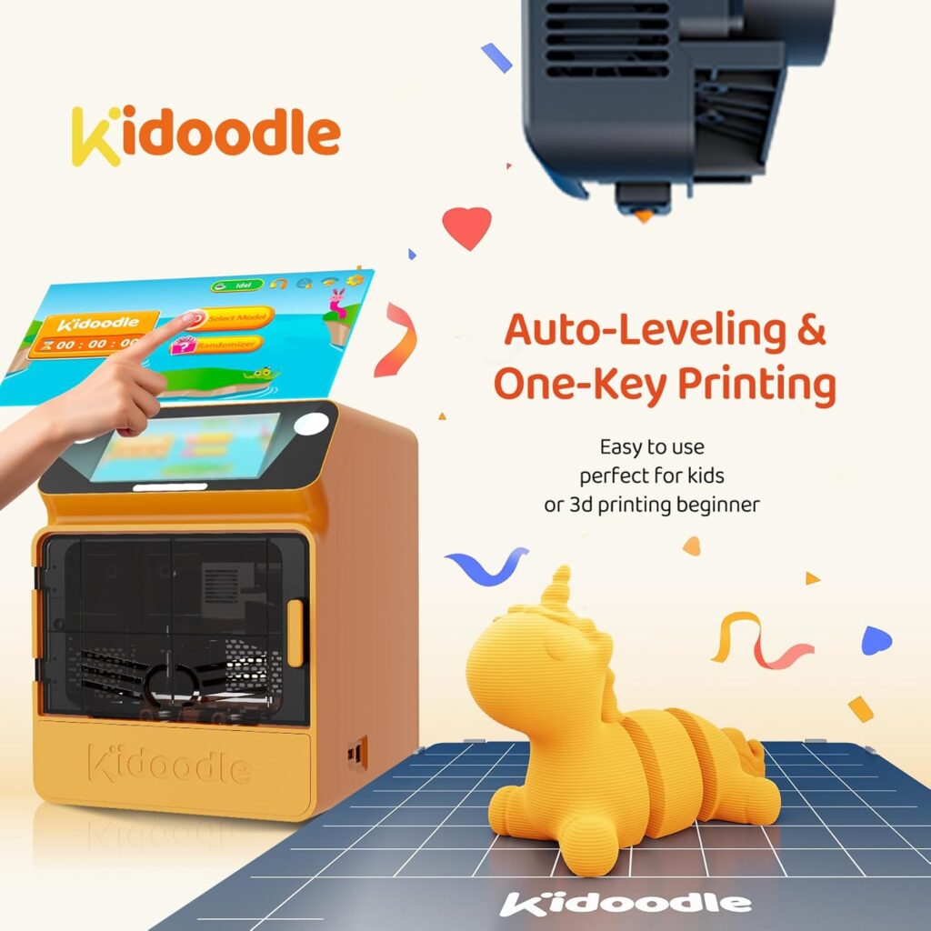 Kidoodle Mini 3D Printer for Kids  Beginners, 600mm/s High Speed Printing, Auto-Leveling/Child-Safe Design/5 Touch Screen, Pre-Assembled with Wi-Fi/App Control, Easy Setup for Home/School