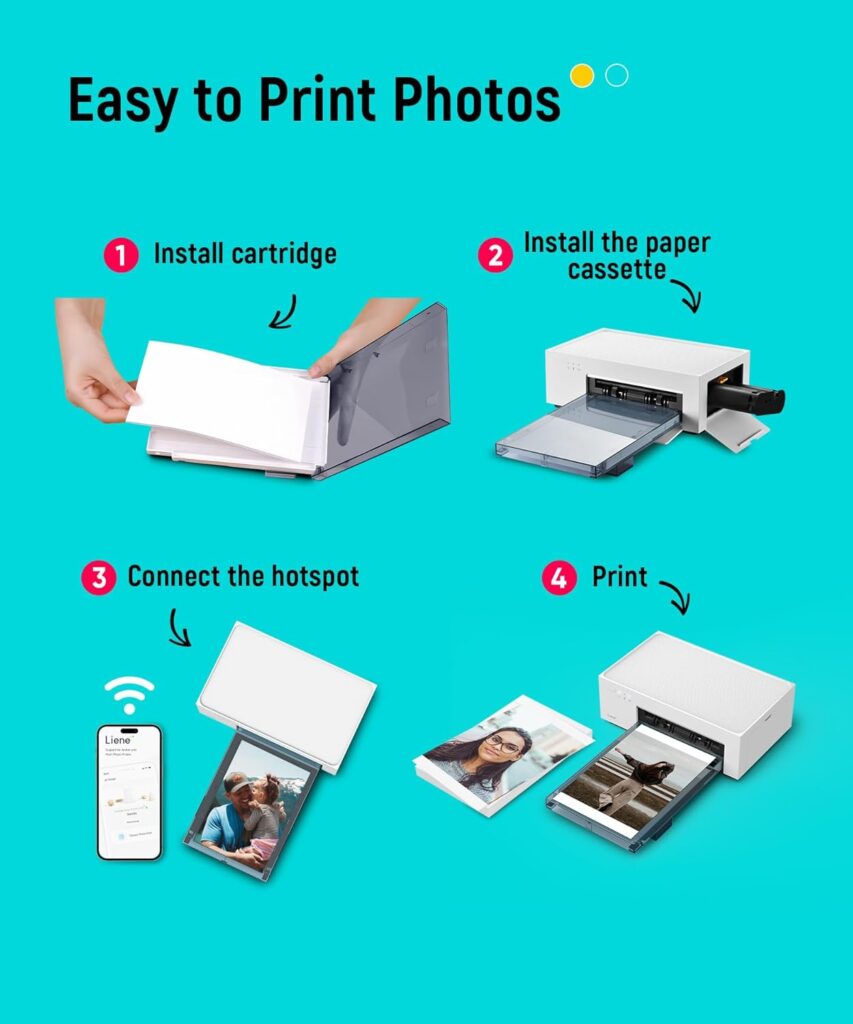 Liene M100 4x6 Photo Printer, Phone Printer 100 Sheets  3 Cartridges, Full-Color Photo, Portable Instant Photo Printer for iPhone Android, Thermal Dye Sublimation, Wi-Fi Picture Printer 100 Papers