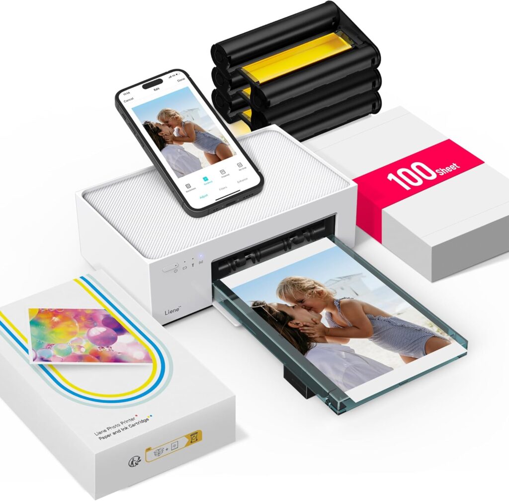Liene M100 4x6 Photo Printer, Phone Printer 100 Sheets  3 Cartridges, Full-Color Photo, Portable Instant Photo Printer for iPhone Android, Thermal Dye Sublimation, Wi-Fi Picture Printer 100 Papers