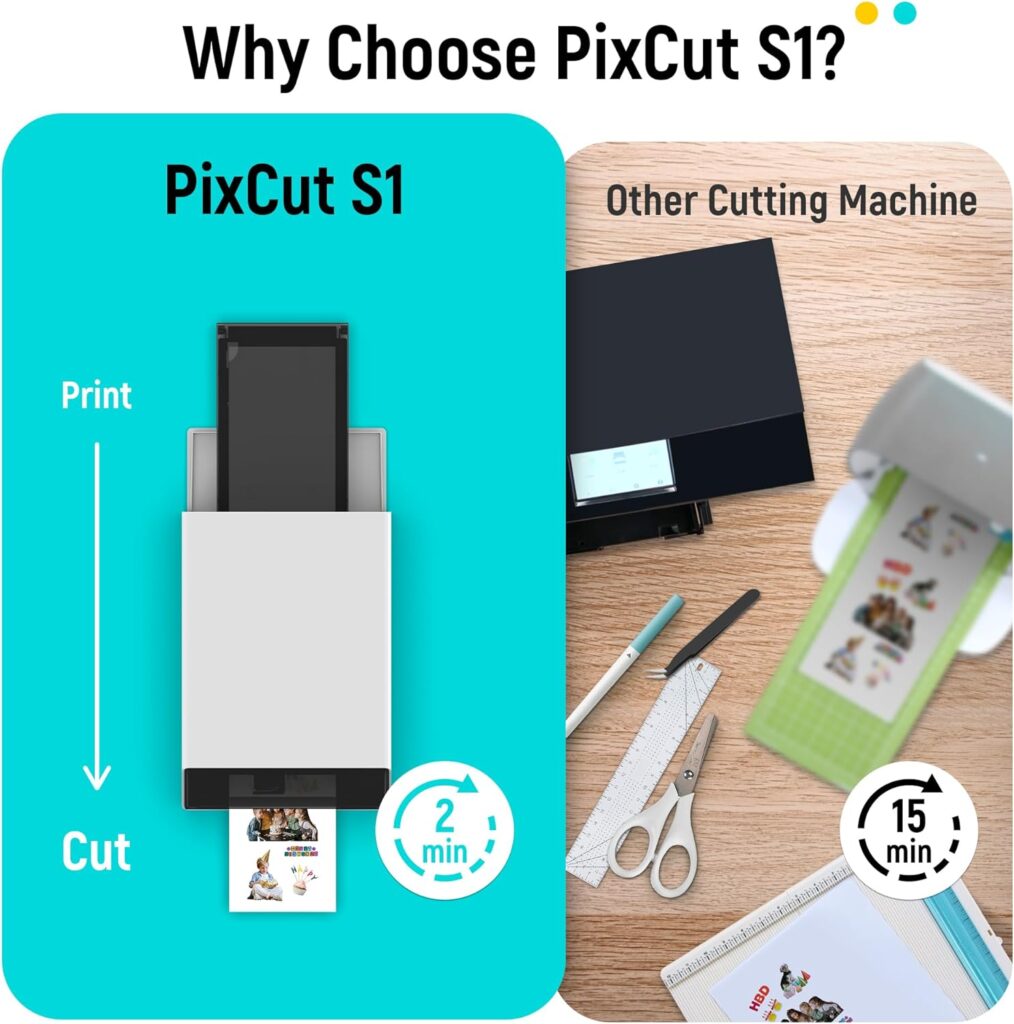 Liene PixCut S1 Color Sticker Printer  Cutting Machine - All-in-One Sticker Maker for DIY Crafts, Custom Labels  Gifts. Thermal Dye-Sublimation Photo Printer, 300 DPI, Precise AI Auto-Cutting