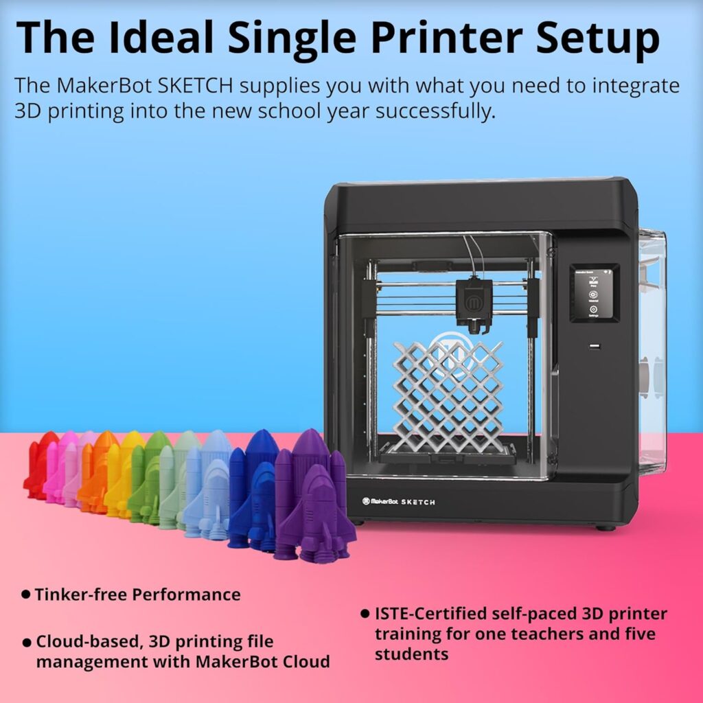 MakerBot Sketch 3D Printer with Fused Deposition Modelling Print Technology and Layer Resolution of 100 to 400 Microns (Black, Large)