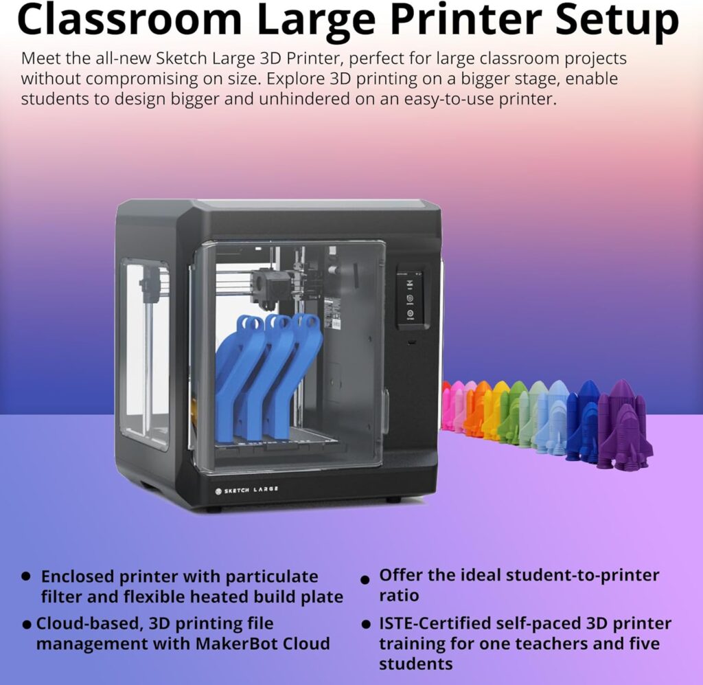 MakerBot Sketch 3D Printer with Fused Deposition Modelling Print Technology (Black, Large) Bundle with 5 PLA 1.75mm Metallic Filament for 3D Printing Projects (5-Pack) (2 Items)