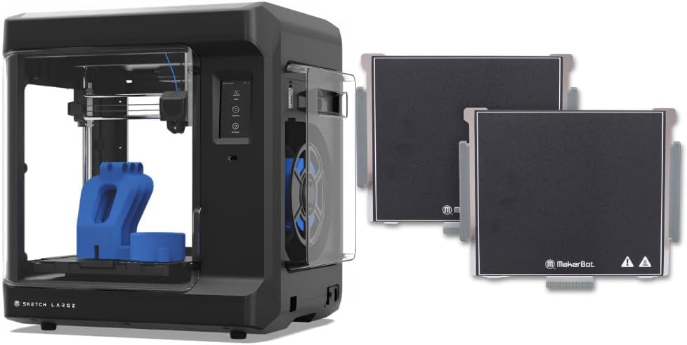 MakerBot Sketch 3D Printer with Fused Deposition Modelling Print Technology (Black, Large) Bundle with 900-0120A Build Plate for MakerBot Sketch Large 3D Printers (2-Pack) (2 Items)