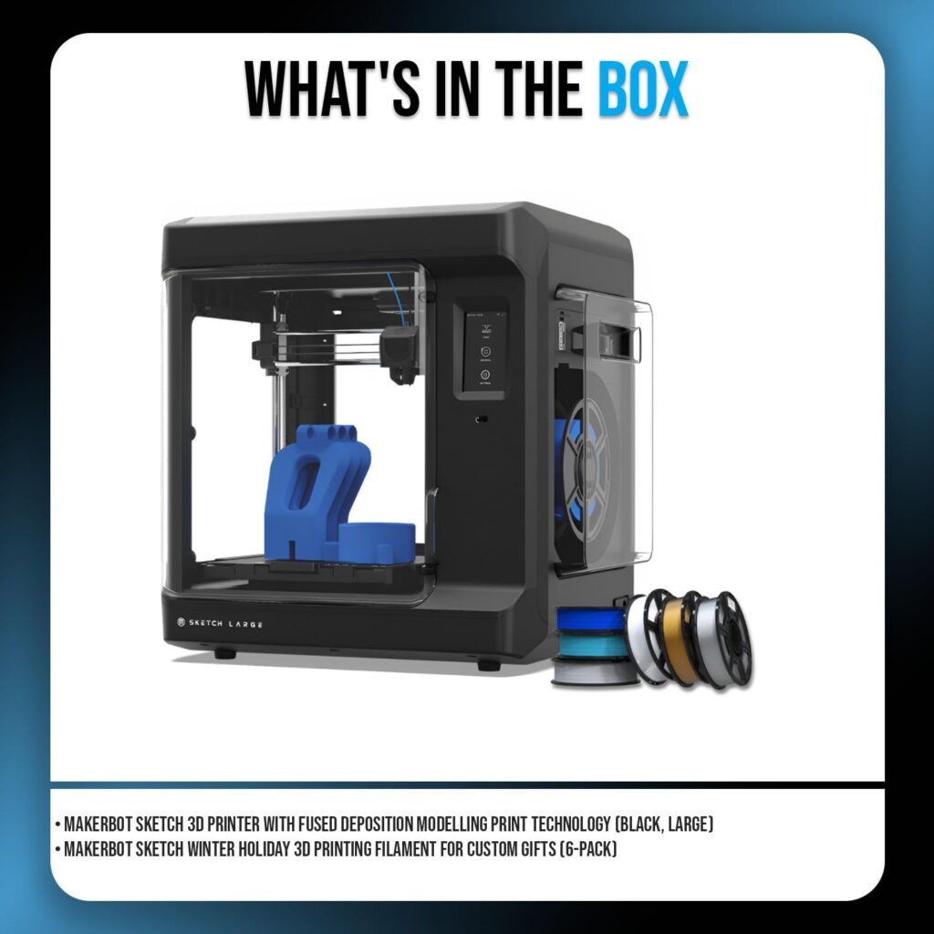 MakerBot Sketch 3D Printer with Fused Deposition Modelling Print Technology (Black, Large) Bundle with Sketch Winter Holiday 3D Printing Filament for Custom Gifts (6-Pack) (2 Items)