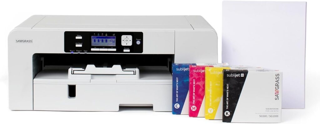 Sawgrass SG500 Sublimation Printer Starter Bundle | Includes Professional Dye-Sublimation Printer, SubliJet UHD Inks  TruePix Sublimation Paper | Wi-Fi Connectivity | Create Custom Designs