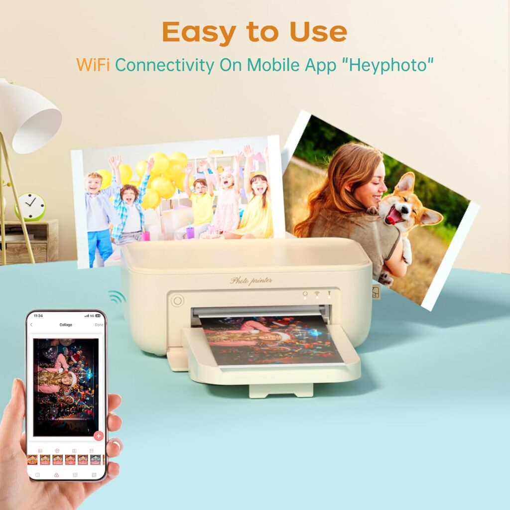 4x6 Photo Printer with 108 Sheets  2 Ribbons - Dye Sublimation Wireless Portable Photo Printer for iPhone  Android Smartphones, Home  Travel Picture Printing, Ideal Gift, Beige